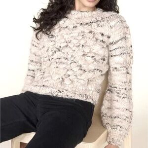 St. Roche NWT Luna Handknit Cable Sweater 100% Alpaca Neutral Beige Sz Small